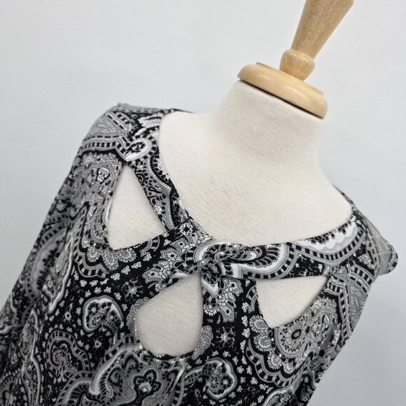 INC International Concepts Black White Paisley Cutout Keyhole‎ 3/4 Sleeve Blouse - Picture 6 of 13